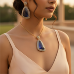 Load image into Gallery viewer, Sapphire Pendant Necklace | Antique gold plating Finish | Women's Jewelry