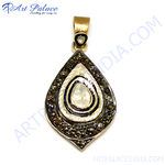 Load image into Gallery viewer, Gold pear shaped pendant with mother of pearl and diamond accents, a luxurious jewelry piece.