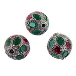 Load image into Gallery viewer, Gemstone Beaded Ball Pendant | Silver Ruby Emerald Jewelry