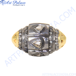 Load image into Gallery viewer, Silver beaded ring with diamond accents and gold detailing for a luxurious look.