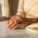 将图像加载到图库查看器中, Silver Beaded Ring with Diamond Accents | Women's Ring