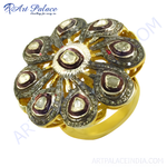 将图像加载到图库查看器中, gold plating flower ring with diamonds. Featuring a gold plating band and diamond accents. Perfect for women.