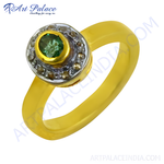 将图像加载到图库查看器中, gold plating ring with a green emerald gemstone center and diamond halo, a beautiful piece of fine jewelry.