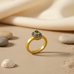 Load image into Gallery viewer, gold plating Emerald Halo Ring for Women | gold plating Gemstone Ring