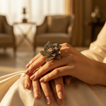 Load image into Gallery viewer, gold plating Flower Ring with Diamonds | Luxury Women's Jewelry