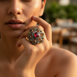 Load image into Gallery viewer, Ruby & Emerald Ring | Gold plating Plated Flower Ring for Women