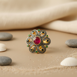 Load image into Gallery viewer, Ruby & Emerald Ring | Gold plating Plated Flower Ring for Women
