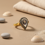 Load image into Gallery viewer, gold plating Ring with Diamond Halo | Women's Pear-Shaped Ring