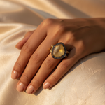 将图像加载到图库查看器中, Yellow Sapphire Ring with Diamond Accents for Women | gold plating Jewelry