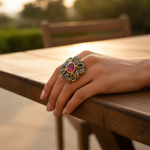 将图像加载到图库查看器中, gold plating Ruby & Emerald Ring | Cocktail Ring for Women