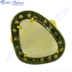 将图像加载到图库查看器中, gold plating ring with a central gemstone and diamond accents, perfect for women.