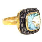 Load image into Gallery viewer, gold plating Ring with Blue Topaz and Diamond Accent | Women's Jewelry