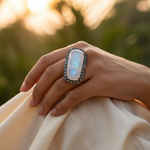 Load image into Gallery viewer, Moonstone Cocktail Ring with Diamond Accents | gold plating Plated Ring