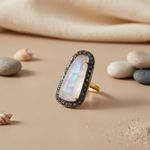 Load image into Gallery viewer, Moonstone Cocktail Ring with Diamond Accents | gold plating Plated Ring