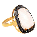 Load image into Gallery viewer, gold plating Ring with White Gemstone and Black Stone Accents for Women