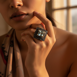 Load image into Gallery viewer, gold plating Ring with Blue Topaz & Black Diamonds | Women's Ring