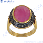 将图像加载到图库查看器中, gold plating ring featuring a large oval ruby center stone surrounded by black diamonds