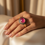 Load image into Gallery viewer, gold plating Ruby Ring with Black Diamonds for Women | Statement Ring