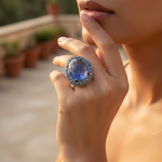 Load image into Gallery viewer, Sapphire & Diamond Halo Ring | gold plating Ring for Women