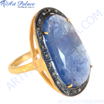 将图像加载到图库查看器中, gold plating statement ring with a large blue gemstone, perfect for women's fashion jewelry.