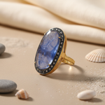 将图像加载到图库查看器中, gold plating Oval Blue Gemstone Ring | Women's Fine Jewelry Gift