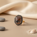 将图像加载到图库查看器中, gold plating Ring with Brown Gemstone and Diamond Halo for Women