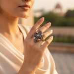 Load image into Gallery viewer, Ruby & Diamond Ring for Women | Gold & Silver Filigree Ring