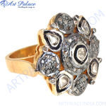 将图像加载到图库查看器中, gold plating ring with a floral design and multiple diamonds, a beautiful engagement or gift ring.