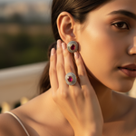 将图像加载到图库查看器中, gold plating Ruby Ring and Earrings Set for Women | Gift Jewelry