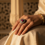 Load image into Gallery viewer, Ruby Stud Earrings & Ring Set | Gold Finish Jewelry