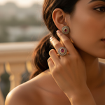 将图像加载到图库查看器中, Ruby Stud Earrings & Ring Set | gold plating Finish Jewelry