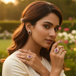 将图像加载到图库查看器中, Ruby Stud Earrings & Ring Set | gold plating Jewelry for Women