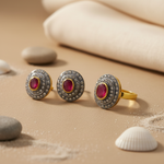 将图像加载到图库查看器中, Ruby Stud Earrings & Ring Set | gold plating Finish | Women's Jewelry
