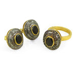 Load image into Gallery viewer, gold plating Ring & Earrings Set with Black Gemstones for Women