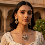 Load image into Gallery viewer, gold plating Diamond Floral Pendant & Earrings Set for Women | Gift Jewelry