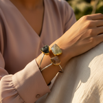 Load image into Gallery viewer, Raw Stone Cuff Bracelet in gold plating Finish for Women | Gemstone Jewelry