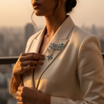 Load image into Gallery viewer, Silver Floral Brooch with Blue Gemstones | Women's Fashion Jewelry