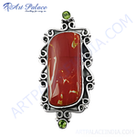 Load image into Gallery viewer, 925 silver pendant with red jasper and peridot gemstones for women.