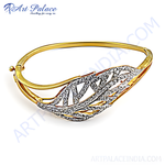 将图像加载到图库查看器中, gold plating leaf bangle bracelet with sparkling cubic zirconia stones, perfect for women's fashion jewelry.