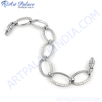 将图像加载到图库查看器中, Silver oval link chain bracelet with sparkling crystals for women, fashion jewelry