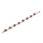 Load image into Gallery viewer, Silver Flower Bracelet with Orange Gemstones for Women