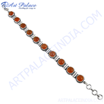 Load image into Gallery viewer, 925 sterling silver carnelian bracelet featuring red gemstone beads, perfect for women.