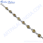 将图像加载到图库查看器中, Sterling silver chain bracelet with round moonstone gemstones in bezel settings, for women