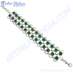 Load image into Gallery viewer, Silver chain bracelet with round, green gemstone accents. A stylish piece for women, perfect for daily wear.