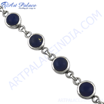 将图像加载到图库查看器中, Sterling silver chain bracelet with round blue lapis lazuli gemstones for women.
