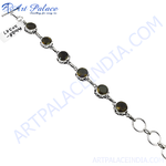 Load image into Gallery viewer, 925 sterling silver chain bracelet with round smoky quartz gemstones, ideal for women, elegant design.