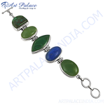 将图像加载到图库查看器中, Sterling silver multi-stone bracelet featuring green and blue gemstones, a unique and elegant design.