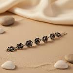 将图像加载到图库查看器中, 925 Silver Black Onyx Bracelet for Women | Floral Design Jewelry