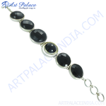 将图像加载到图库查看器中, 925 sterling silver chain bracelet with oval-cut black onyx gemstones for women