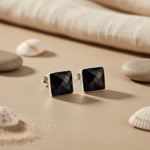 Load image into Gallery viewer, 925 Silver Black Onyx Square Stud Earrings | Women's Jewelry
